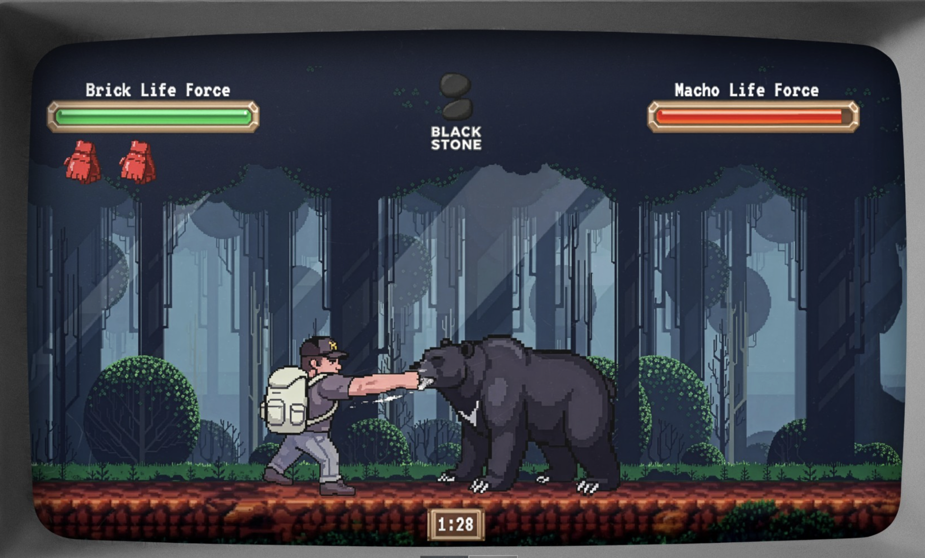 Official Bear Brawl video game screenshot — Brick fights Macho the black bear